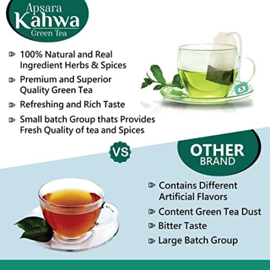 APSARA Detoxifying Kahwa Green Tea - 10 Tea Bags, Spiced Kashmiri Detoxifying Kahwa Green Tea, Natural Body Cleanse & Immunity Booster, Blended with Rock Salt, Tulsi, Cardamom, Cinnamon, Black Pepper, Ashwagandha Tea