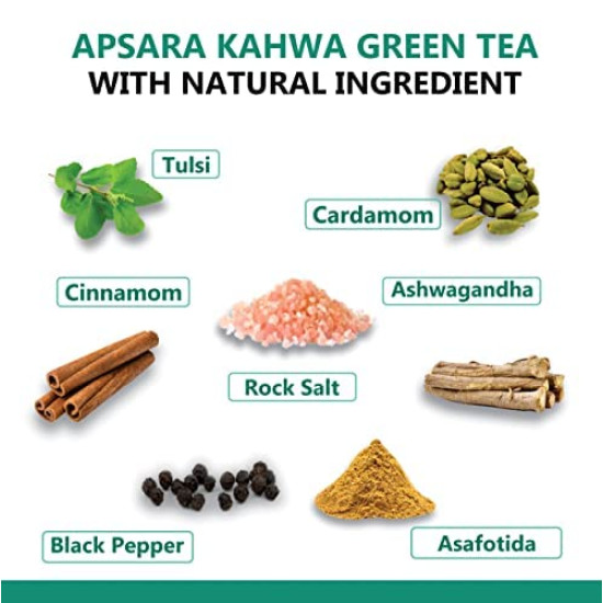 APSARA Detoxifying Kahwa Green Tea - 10 Tea Bags, Spiced Kashmiri Detoxifying Kahwa Green Tea, Natural Body Cleanse & Immunity Booster, Blended with Rock Salt, Tulsi, Cardamom, Cinnamon, Black Pepper, Ashwagandha Tea