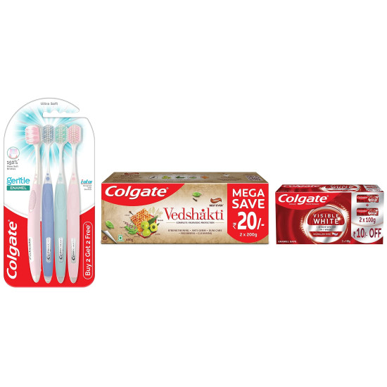 Colgate Visible White Teeth Whitening Toothpaste & Gentle Enamel Toothbrush - Enamel Protection