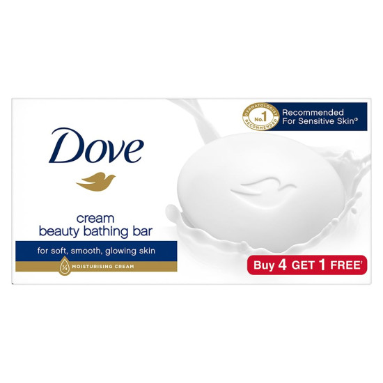 Dove Cream Beauty Bathing Soap Bar 125g (4+1 Free Combo) - Moisturising Cream for Softer Skin