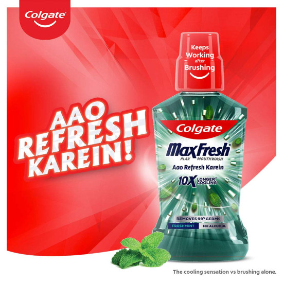 Colgate Maxfresh Plax Antibacterial Mouthwash - 99% Germ Removal & 24/7 Fresh Breath