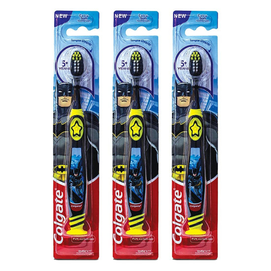 Colgate Kids Batman Manual Toothbrush - Extra Soft Bristles, Pack of 3