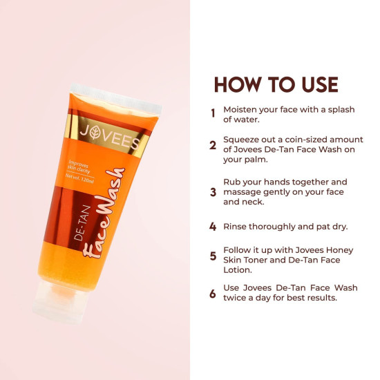 Jovees Herbal De-Tan Face Wash - Natural Tan Removal & Brightening