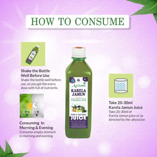 Axiom Karela Jamun Juice | Maintainins Blood Sugar Level | Lowers Bad Cholesterol Levels | For Glowing Skin and Lustrous Hair | Weight Management | Suitable for Diabetes care | 1000mL