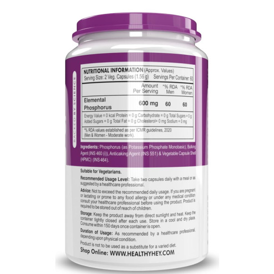 HealthyHey Nutrition Phosphorus - Support Bone Health with 120 Veg. Capsules