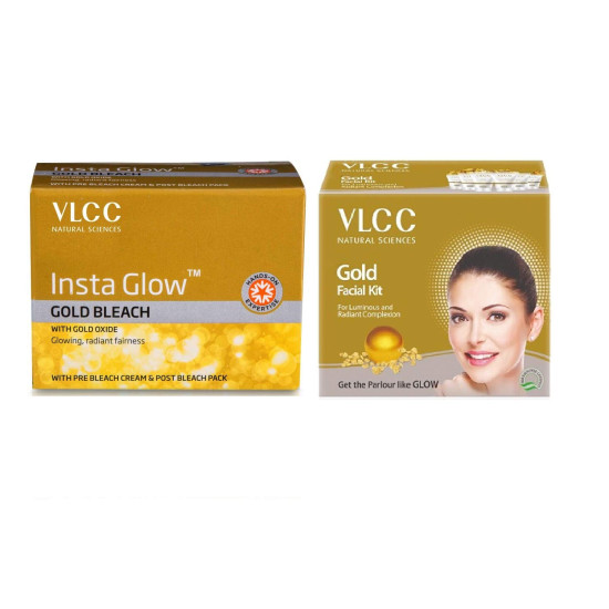 VLCC Gold Facial Kit & Insta Glow Gold Bleach - Radiant Skin Solution