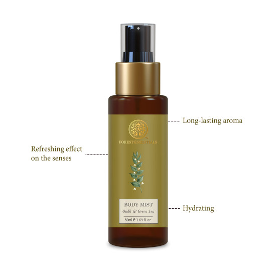 Forest Essentials Body Mist Oudh & Green Tea - Refreshing Fragrance
