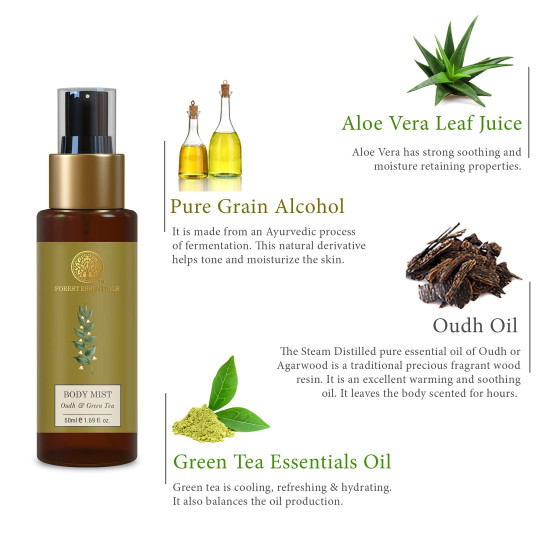 Forest Essentials Body Mist Oudh & Green Tea - Refreshing Fragrance