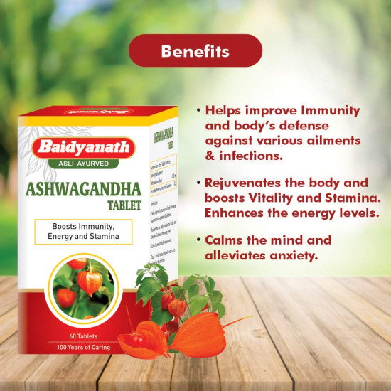Baidyanath Asli Ayurved Ashwagandha Tablet I Immunity Booster I Antioxidant I Rejuvenate Mind & Body I 60 Tablets (Pack Of 2)