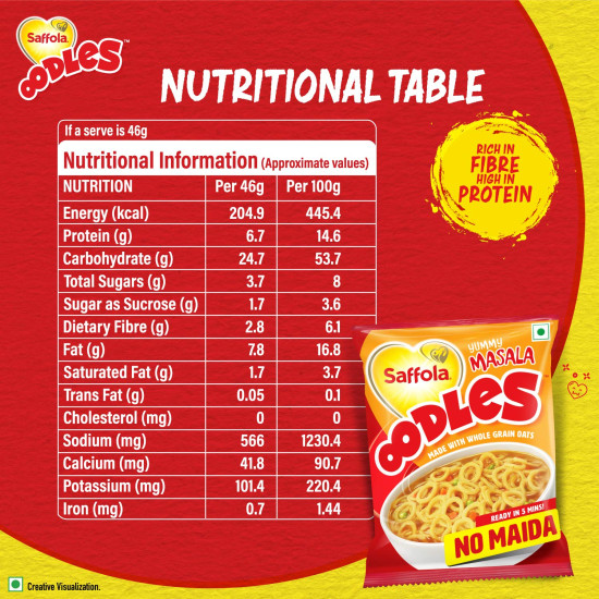 Saffola Oodles Instant Noodles - Yummy Masala Flavour, No Maida Saffola Oodles Instant Noodles - Yummy Masala Flavour, No Maida