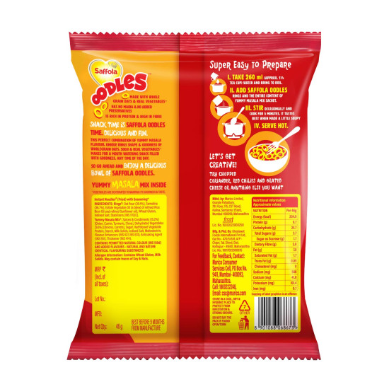 Saffola Oodles Instant Noodles - Yummy Masala Flavour, No Maida Saffola Oodles Instant Noodles - Yummy Masala Flavour, No Maida