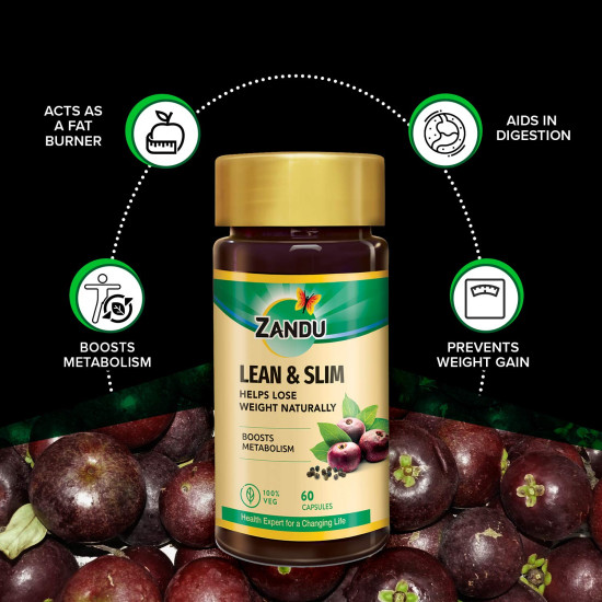 Zandu Lean & Slim Capsules Enriched with the Goodness of 6 Herbs to Help You in Weight Loss Journey, Acts as a Metabolism Booster And Supports Weight Management - (Pack of 60 Veg Capsules X 2)