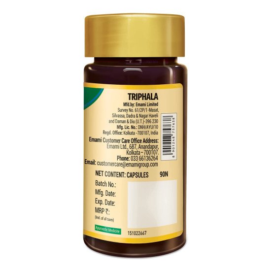 Zandu Triphala Capsules, Supports Bowel Wellness & Healthy Gut, Helps to Boost Immunity & Useful for Digestion, Antioxidant Properties - 90 Veg Capsules