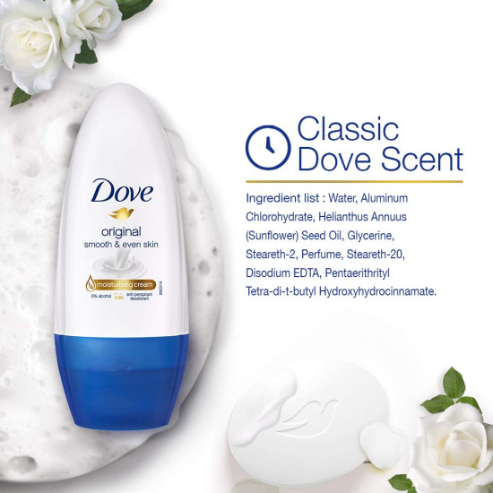 Dove Original Deodorant Roll On For Women - Alcohol-Free & Paraben-Free