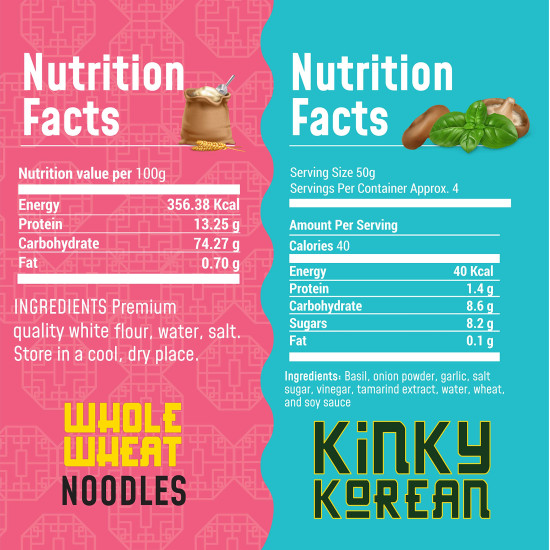 MasterChow Healthy Noodle Pack - Whole Wheat Noodles & Holy Basil Kinky Korean Sauce