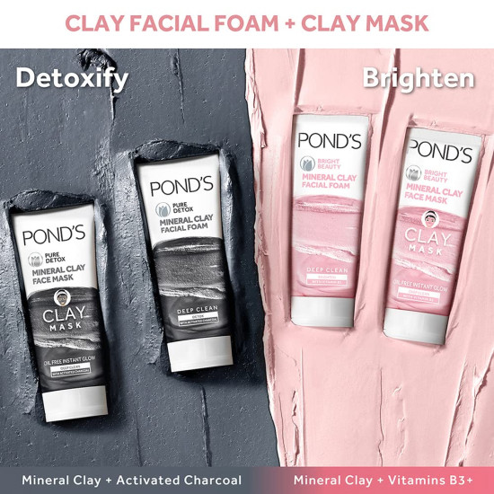POND'S Pure Detox Mineral Clay Activated Charcoal Face Mask - 4X Oil Absorbing
