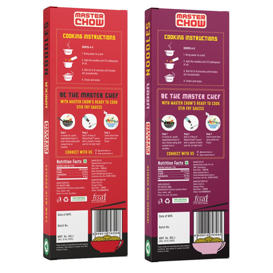 MasterChow Chinese Hakka & Udon Noodle Pack - All-Natural & Not Fried