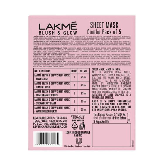 Lakme Blush & Glow Sheet Mask - Fruit Facial Like Glow