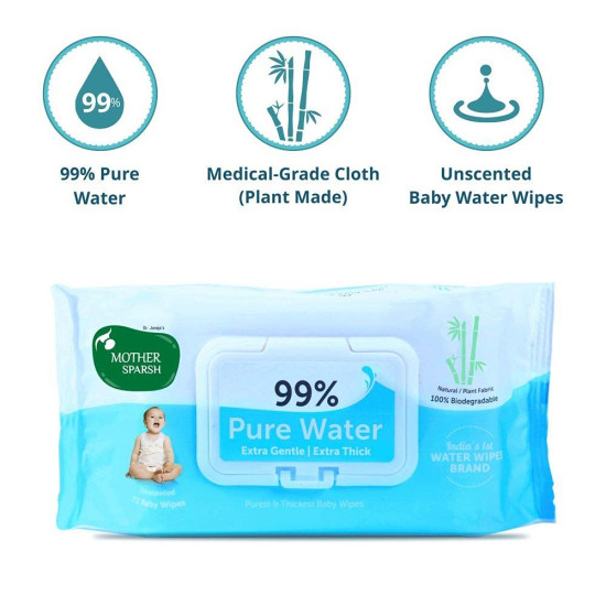 Mother Sparsh 99% Pure Water Baby Wipes - Natural Plant-Made Fabric