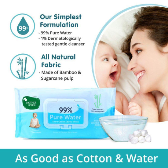 Mother Sparsh 99% Pure Water Baby Wipes - Natural Plant-Made Fabric