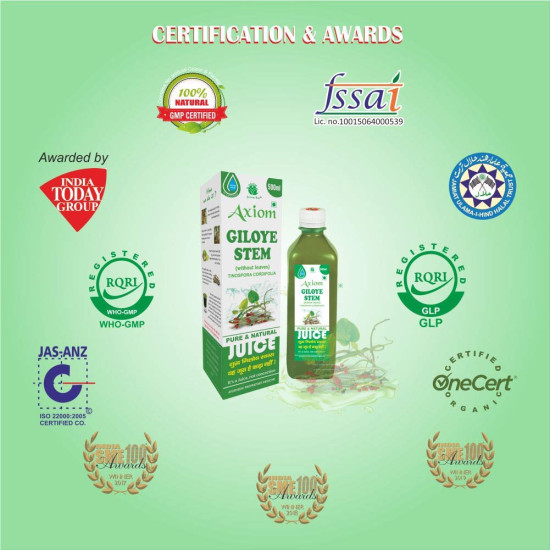 Axiom Giloye Stem Herbal Juice | Helpful in Boost Immunity | Improves Digestion and Boost Metabolism | Treats Chronic Fever | No Added Sugar - 500ml(Pack of 2)