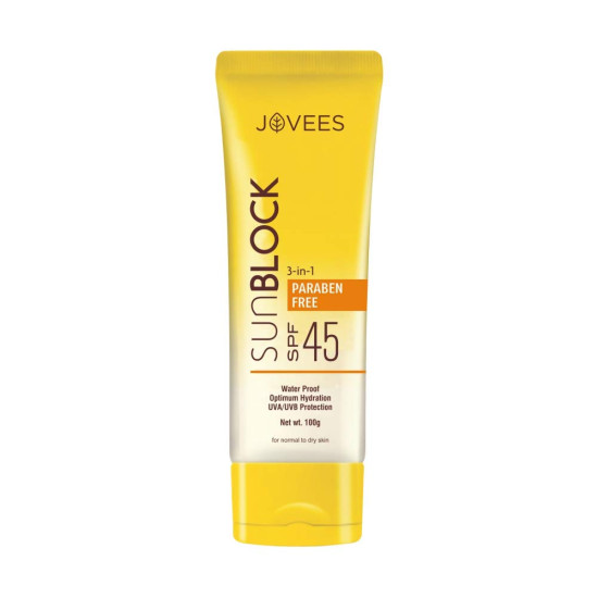 Jovees Herbal Ajneer & Carrot Sun Block Sunscreen SPF 45 - Waterproof UVA & UVB Protection