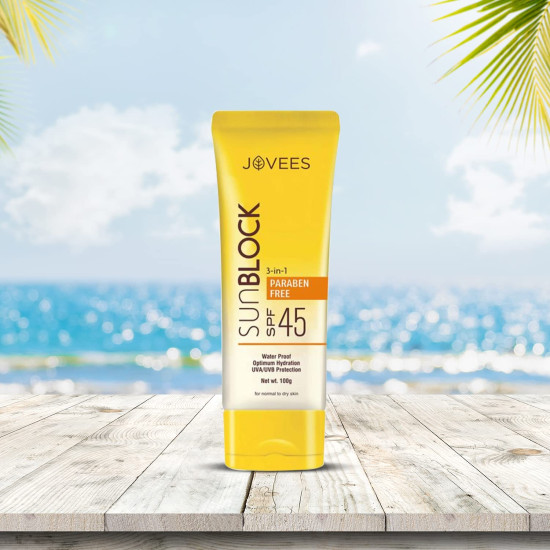 Jovees Herbal Ajneer & Carrot Sun Block Sunscreen SPF 45 - Waterproof UVA & UVB Protection