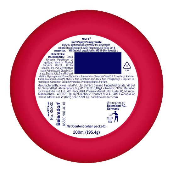 NIVEA Soft Light Moisturizer 200ml - Peppy Pomegranate, Instant Hydration
