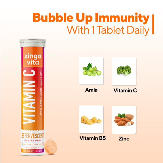 Zingavita Vitamin C 1000mg + Zinc Effervescent Tablets - Natural Amla Extract