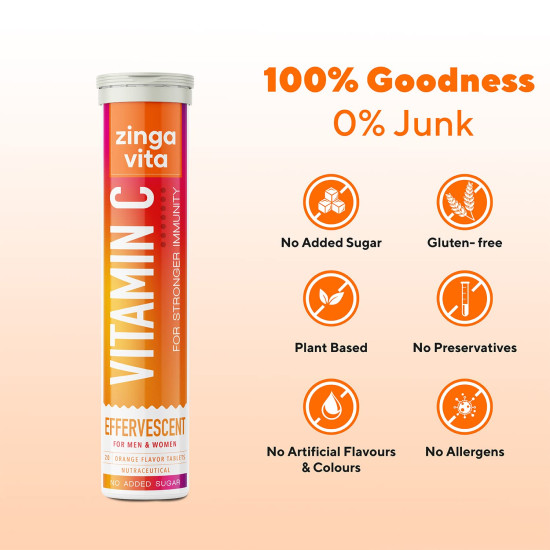Zingavita Vitamin C 1000mg + Zinc Effervescent Tablets - Natural Amla Extract