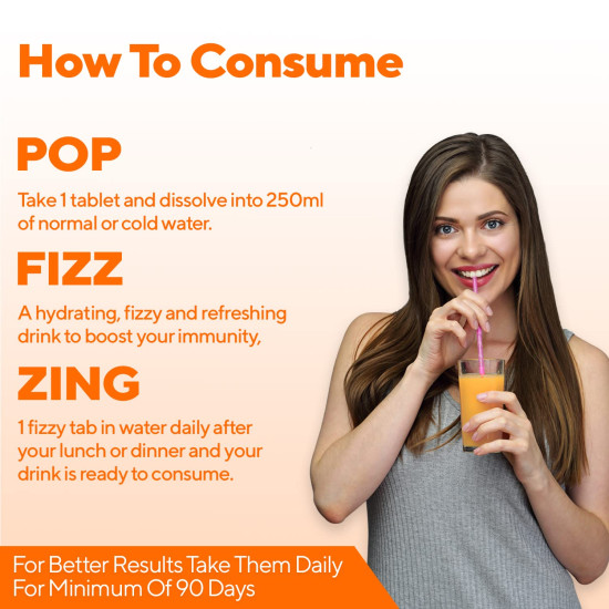 Zingavita Vitamin C 1000mg + Zinc Effervescent Tablets - Natural Amla Extract