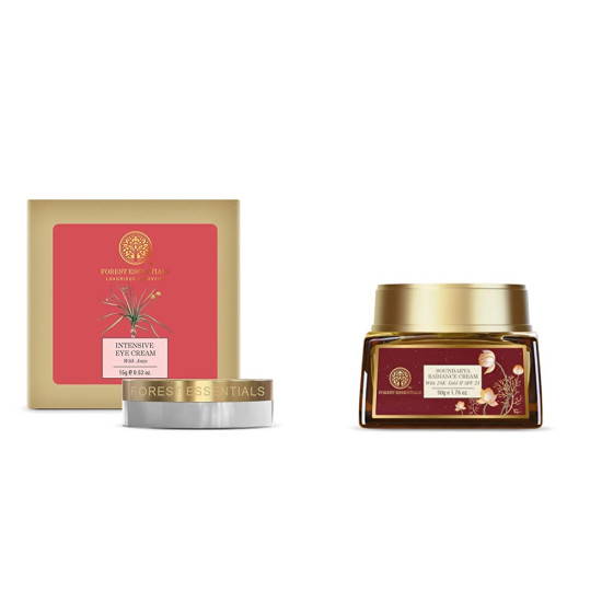 Forest Essentials Intensive Eye Cream & Soundarya Radiance Cream - Natural Hydration & Radiance