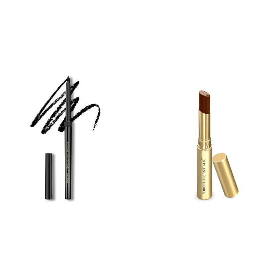 Forest Essentials Charcoal Black Gulaab Khaas Kajal & Tinted Lip Serum - Intense Pigmentation & Natural Care