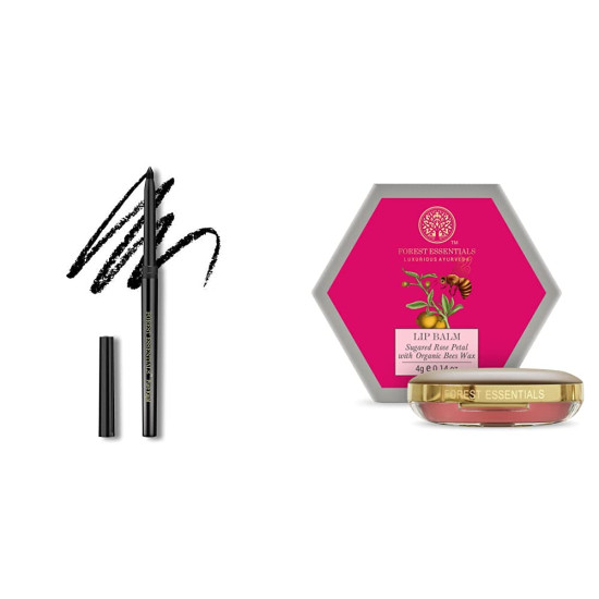 Forest Essentials Charcoal Black Gulaab Khaas Kajal & Sugared Rose Petal Lip Balm - Natural Elegance