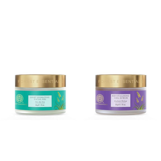 Forest Essentials Pure Aloe Vera Light Hydrating Gel & Kashmiri Walnut Gel Scrub - Nourishing & Exfoliating Duo