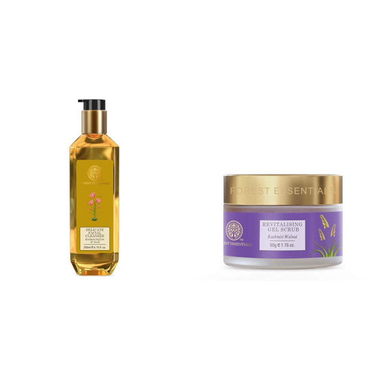 Forest Essentials Kashmiri Saffron and Neem Delicate Facial Cleanser & Walnut Gel Scrub - Natural Skincare