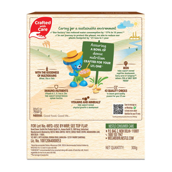 NESTLE CEREGROW Kids Cereal - Multigrain, Milk & Fruits | Rich in Iron, Calcium & Protein | 300g