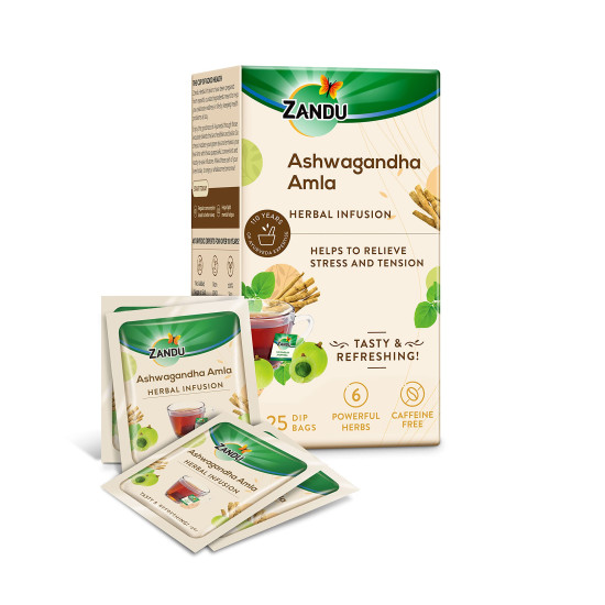 Zandu Ashwagandha Amla Ayurvedic Infusion - Herbal Tea with 6 Ayurvedic Ingredients
