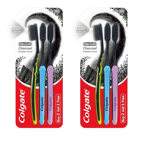Colgate Slim Soft Charcoal Manual Toothbrush - Deep Cleaning Oral Care