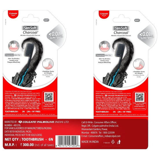 Colgate Slim Soft Charcoal Manual Toothbrush - Deep Cleaning Oral Care