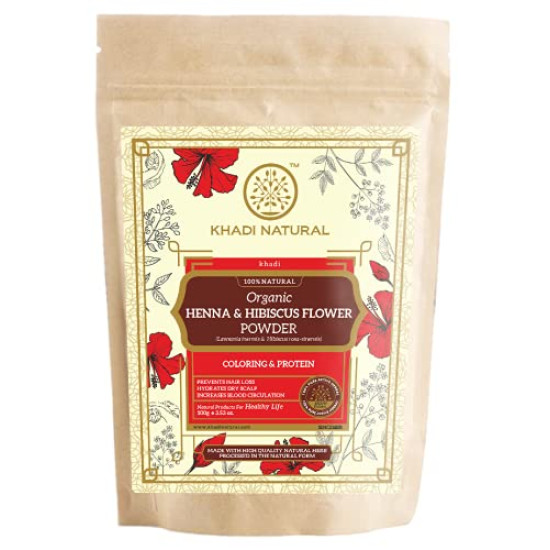 Khadi Natural Henna & Hibiscus Flower Organic Powder - Prevents Hair Loss & Promotes Growth