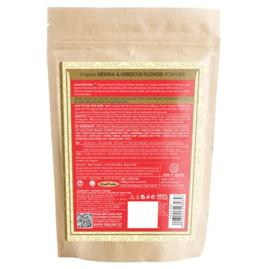 Khadi Natural Henna & Hibiscus Flower Organic Powder - Prevents Hair Loss & Promotes Growth