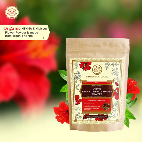 Khadi Natural Henna & Hibiscus Flower Organic Powder - Prevents Hair Loss & Promotes Growth