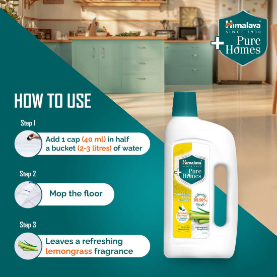 Himalaya Pure Homes Sanitizing Floor Cleaner LEMONGRASS 1 LITRE - Eliminate 99.99% of Germs