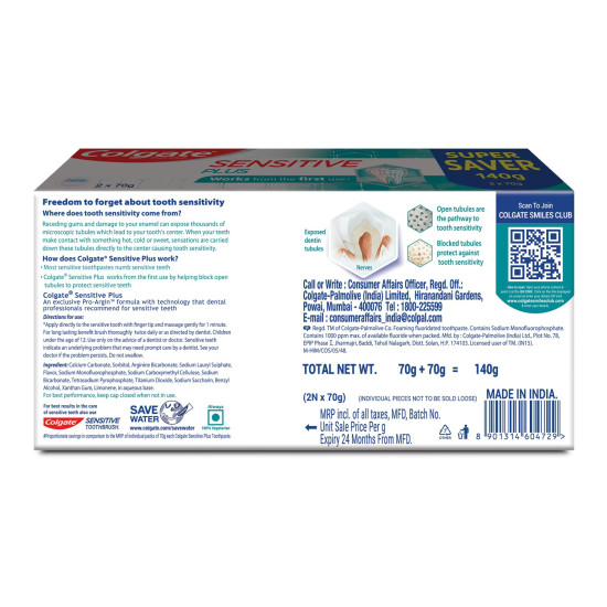 Colgate Sensitive Plus Toothpaste - Instant Sensitivity Relief