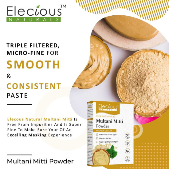 Elecious 100% Natural Multani Mitti Powder - Exfoliating & Nourishing