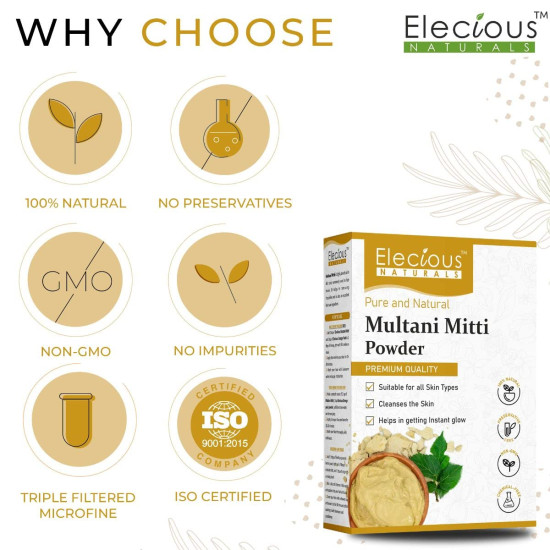 Elecious 100% Natural Multani Mitti Powder - Exfoliating & Nourishing