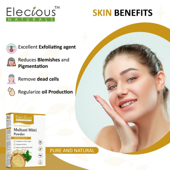 Elecious 100% Natural Multani Mitti Powder - Exfoliating & Nourishing