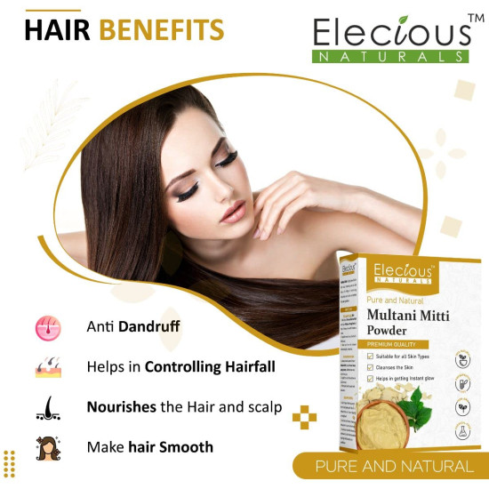 Elecious 100% Natural Multani Mitti Powder - Exfoliating & Nourishing