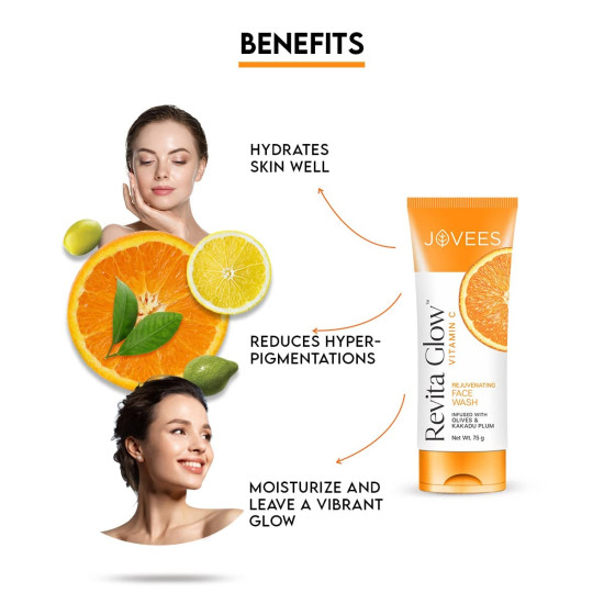 Jovees Herbal Vitamin C Face Wash 75g - Revita Glow with Kakadu Plum and Olives